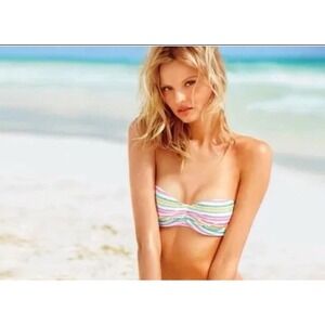 Victoria's Secret Strapless Bikini Top Rainbow Stripe Size 36C Bandeau Swimwear